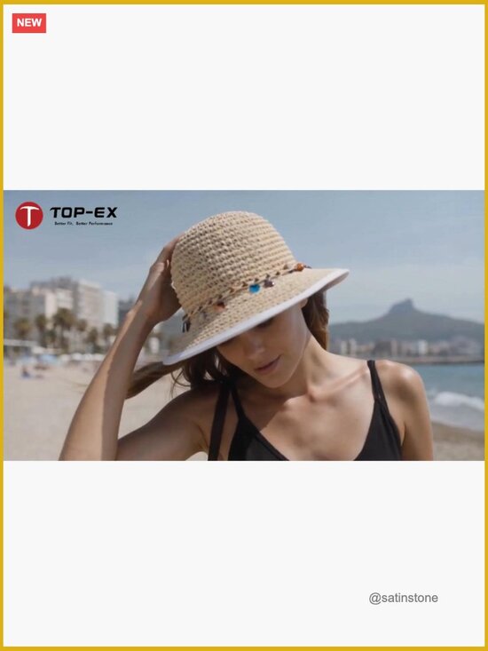 UPF80+ Floppy Wide Brim Straw Sun Hat with Cooling Sweatband & Ponytail Opening main image 5